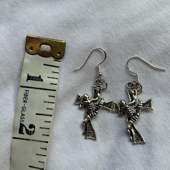 Artisan Skeleton cross earrings sterling silver hooks Halloween - Picture 8 of 9
